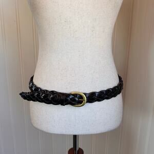 Vintage 90s Black Braided Leather Belt 34